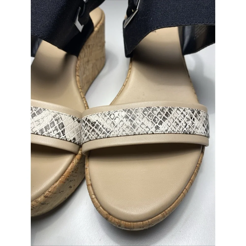 Alfani Step N Flex Womens 8.5M Wedge‎ Sandals Black Elastic Snakeskin Cork Heel